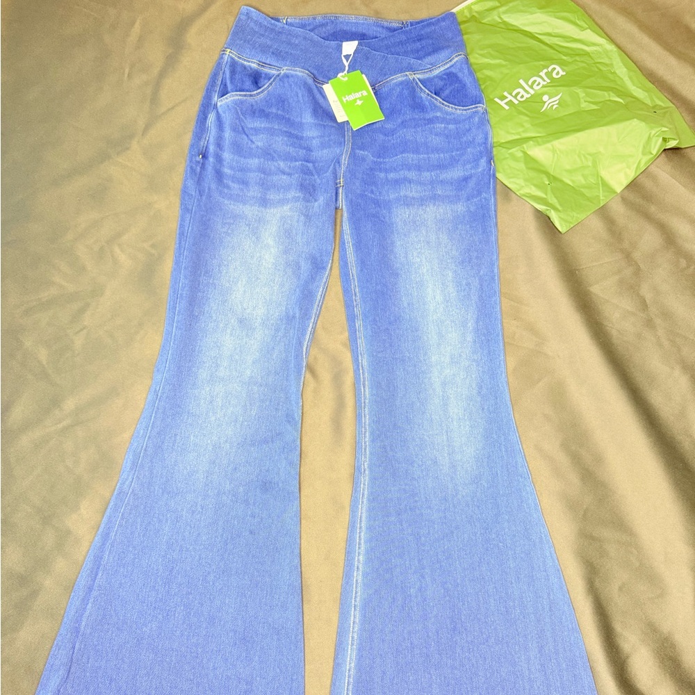 Halara Flex™ High Waisted Crossover Pocket Washed Casual Flare Jeans